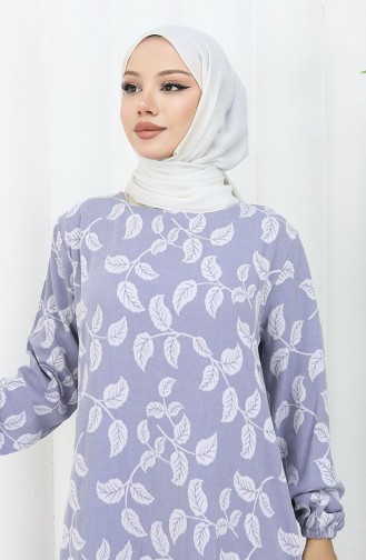 Kolu lastikli Desenli Elbise 2055-01 Gri