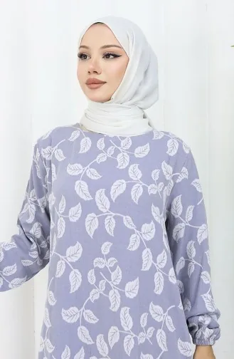 Gemustertes Kleid Mit Elastischen Ärmeln 2055-01 Grau 2055-01