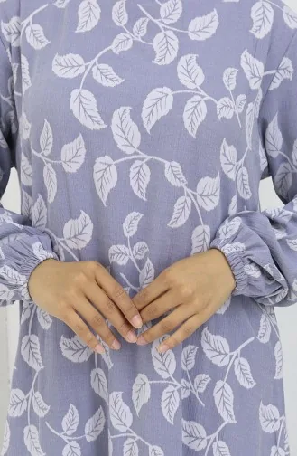Gemustertes Kleid Mit Elastischen Ärmeln 2055-01 Grau 2055-01