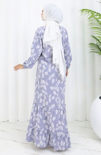 Kolu lastikli Desenli Elbise 2055-01 Gri