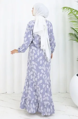 Gemustertes Kleid Mit Elastischen Ärmeln 2055-01 Grau 2055-01