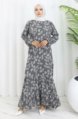 Robe à Motifs Avec Manches élastiques 2055-03 Anthracite 2055-03