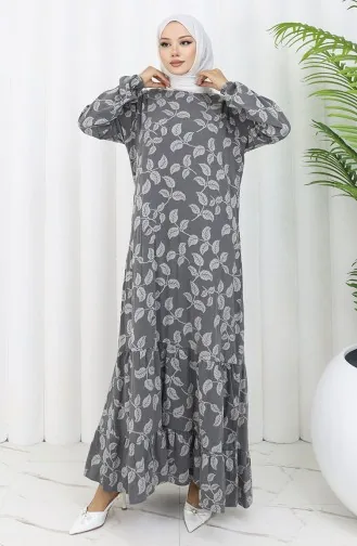 Robe à Motifs Avec Manches élastiques 2055-03 Anthracite 2055-03