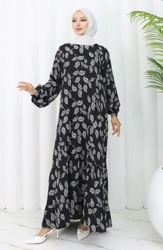 Robe à Motifs Avec Manches élastiques 2055-04 Noir 2055-04