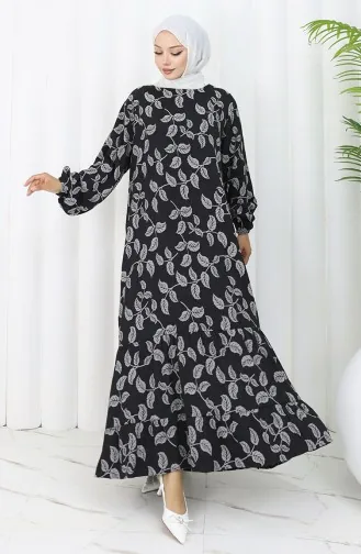 Robe à Motifs Avec Manches élastiques 2055-04 Noir 2055-04