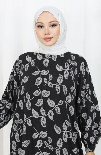 Robe à Motifs Avec Manches élastiques 2055-04 Noir 2055-04