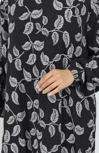 Robe à Motifs Avec Manches élastiques 2055-04 Noir 2055-04