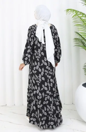 Robe à Motifs Avec Manches élastiques 2055-04 Noir 2055-04