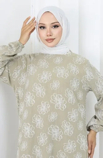 Kolu lastikli Desenli Elbise 2056-01 Çağla Yeşili