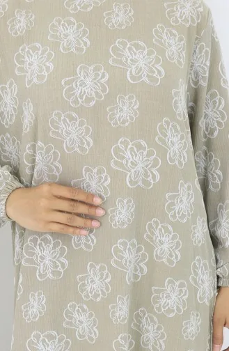 Kolu lastikli Desenli Elbise 2056-01 Çağla Yeşili