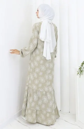 Kolu lastikli Desenli Elbise 2056-01 Çağla Yeşili