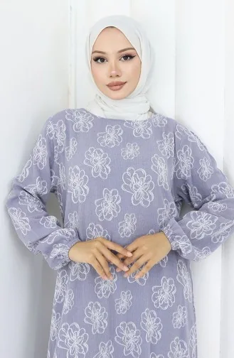 Elastic Sleeve Patterned Dress 2056-02 Silver Gray 2056-02