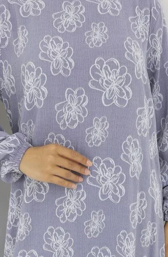 Elastic Sleeve Patterned Dress 2056-02 Silver Gray 2056-02