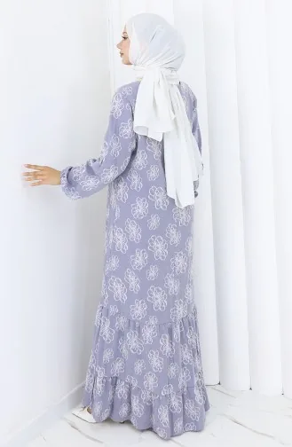 Elastic Sleeve Patterned Dress 2056-02 Silver Gray 2056-02