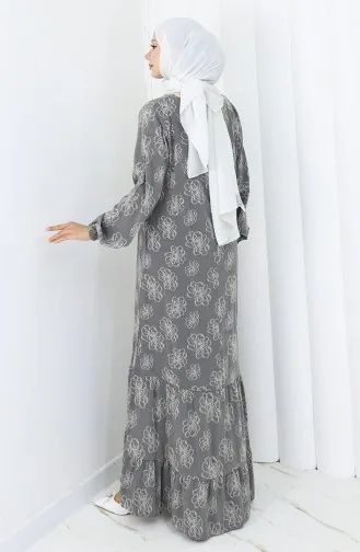 Kolu lastikli Desenli Elbise 2056-03 Antrasit