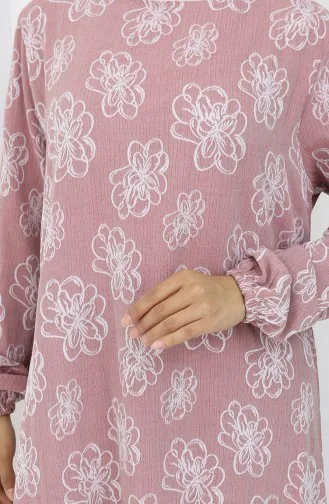 Kolu lastikli Desenli Elbise 2056-04 Gül Kurusu