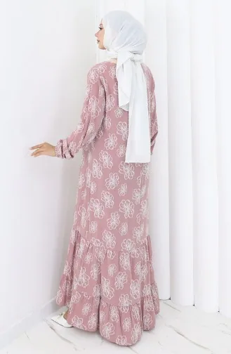 Kolu lastikli Desenli Elbise 2056-04 Gül Kurusu