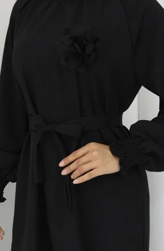 فستان بحزام مطاطي مفصل 2063-01 أسود 2063-01