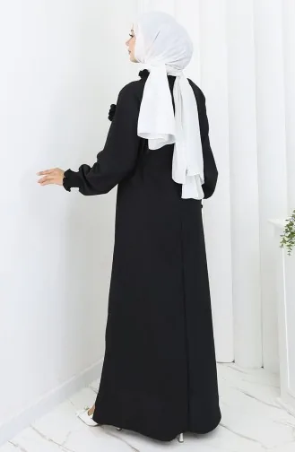 فستان بحزام مطاطي مفصل 2063-01 أسود 2063-01