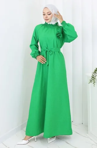 Elastic Detailed Belted Dress 2063-04 Green 2063-04