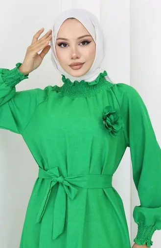 Elastic Detailed Belted Dress 2063-04 Green 2063-04