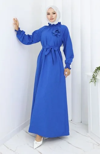 فستان بحزام مطاطي مفصل 2063-05 ساكس 2063-05