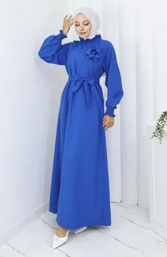 فستان بحزام مطاطي مفصل 2063-05 ساكس 2063-05