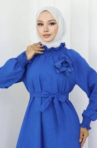 فستان بحزام مطاطي مفصل 2063-05 ساكس 2063-05