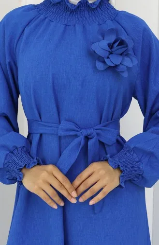 فستان بحزام مطاطي مفصل 2063-05 ساكس 2063-05