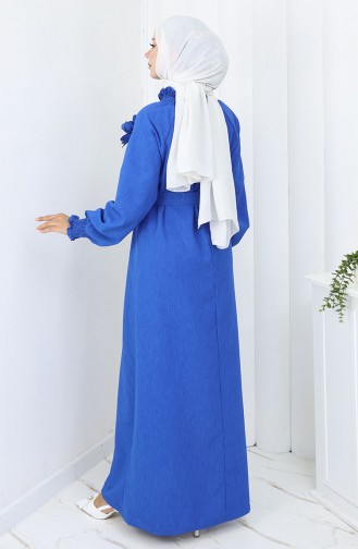 Lastik Detaylı Kuşaklı Elbise 2063-05 Saks