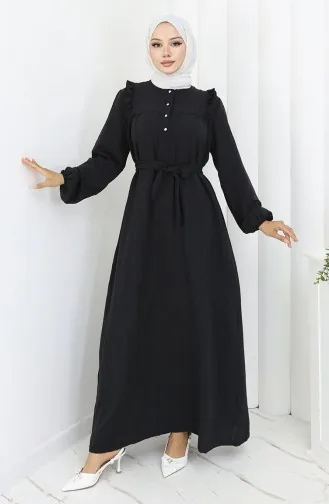 Kleid Mit Rüschen Und Gürtel 2064-01 Schwarz 2064-01