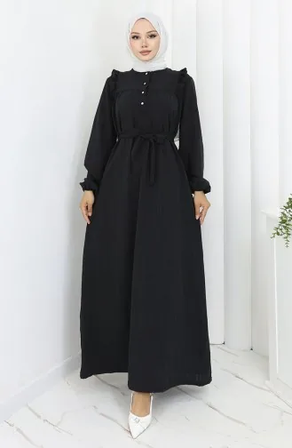 Kleid Mit Rüschen Und Gürtel 2064-01 Schwarz 2064-01