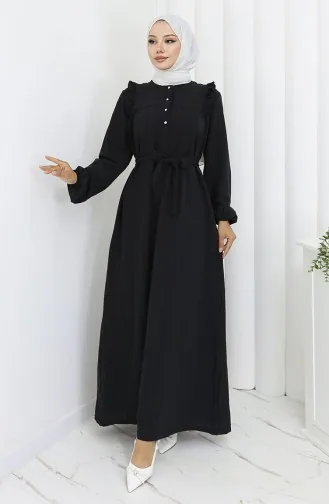 Kleid Mit Rüschen Und Gürtel 2064-01 Schwarz 2064-01