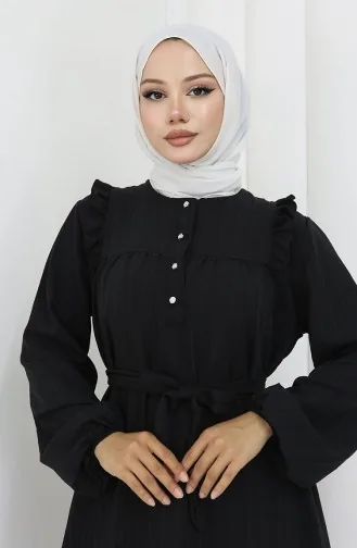 Kleid Mit Rüschen Und Gürtel 2064-01 Schwarz 2064-01