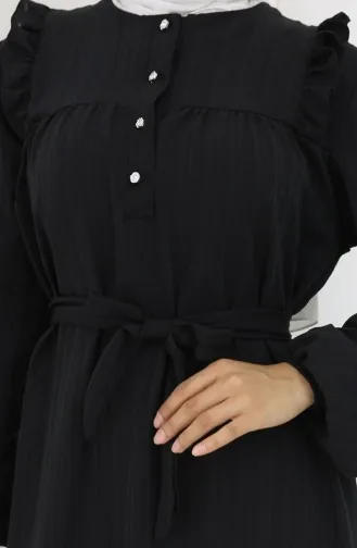 Kleid Mit Rüschen Und Gürtel 2064-01 Schwarz 2064-01