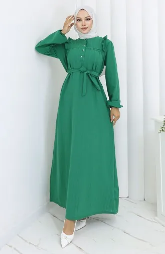 Ruffle Belted Dress 2064-02 Emerald Green 2064-02