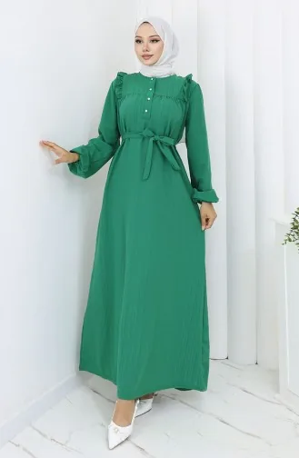 Ruffle Belted Dress 2064-02 Emerald Green 2064-02
