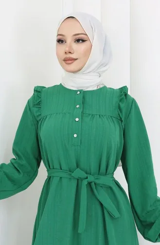 Ruffle Belted Dress 2064-02 Emerald Green 2064-02
