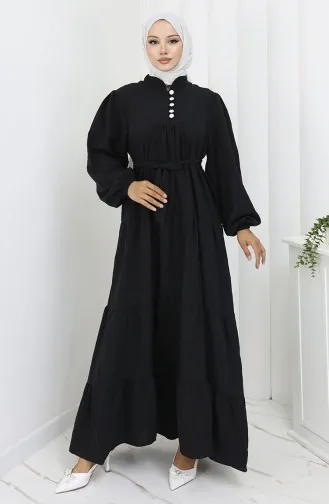 Robe Froncée à Boutons Et Détails 2065-01 Noir 2065-01