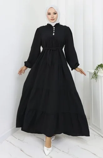 Robe Froncée à Boutons Et Détails 2065-01 Noir 2065-01