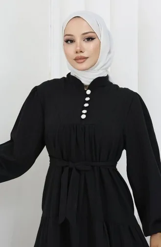 Robe Froncée à Boutons Et Détails 2065-01 Noir 2065-01