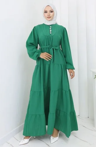 Robe Plissée à Boutons 2065-04 Vert 2065-04