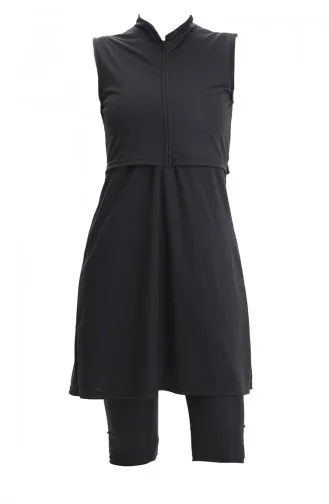 Fermuarlı Kolsuz Havuz Mayo 2509-01 Siyah