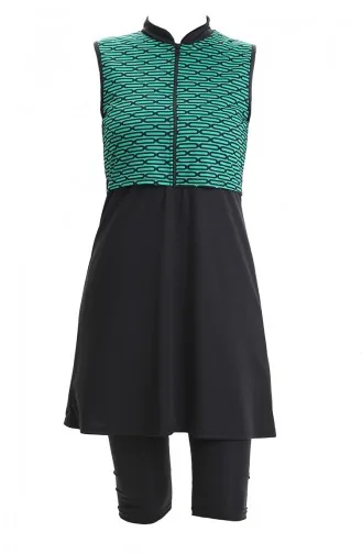 Desenli Kolsuz Havuz Mayo 2511-02 Zümrüt Yeşili Siyah