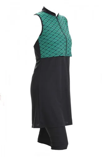 Desenli Kolsuz Havuz Mayo 2511-02 Zümrüt Yeşili Siyah