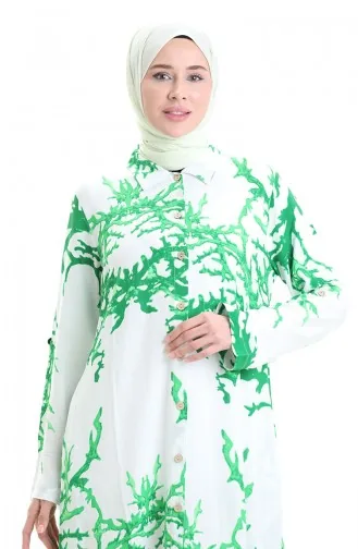 Tunique En Viscose 2018-09 Blanc Vert 2018-09