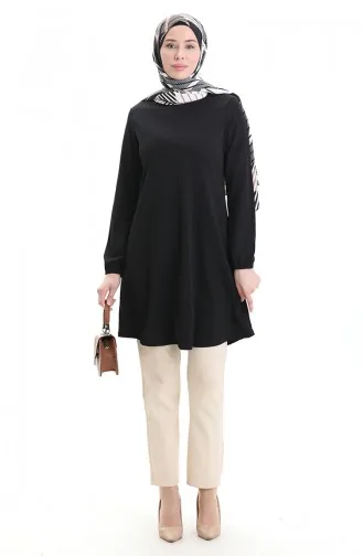 Saisonale Fließende Tunika Mit Elastischen Ärmeln 8751-01 Schwarz 8751-01