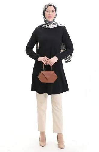 Saisonale Fließende Tunika Mit Elastischen Ärmeln 8751-01 Schwarz 8751-01