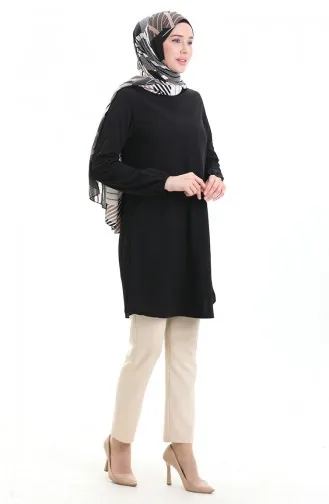 Saisonale Fließende Tunika Mit Elastischen Ärmeln 8751-01 Schwarz 8751-01