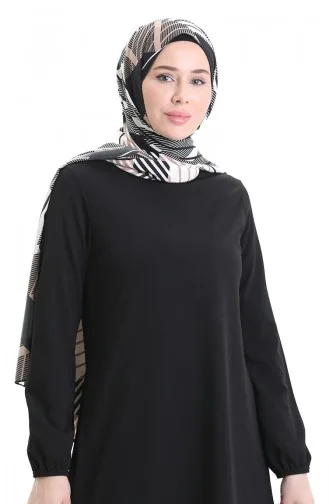 Saisonale Fließende Tunika Mit Elastischen Ärmeln 8751-01 Schwarz 8751-01